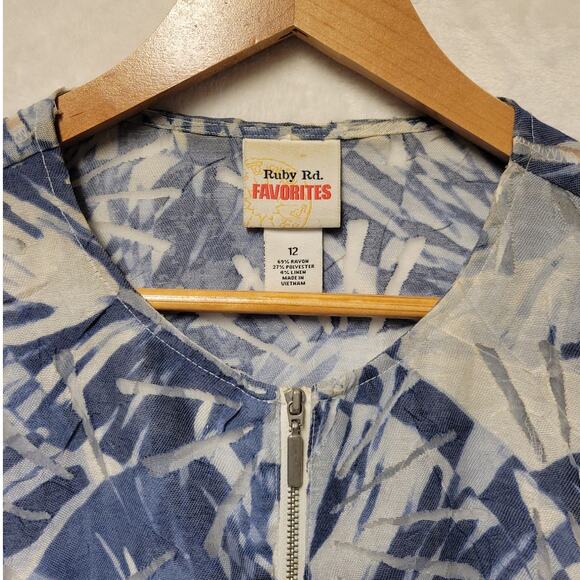 Abstract Floral Shacket Full Zip Semi Sheer Coastal Grandma Cruise Resort Sz 12 - Picture 3 of 7